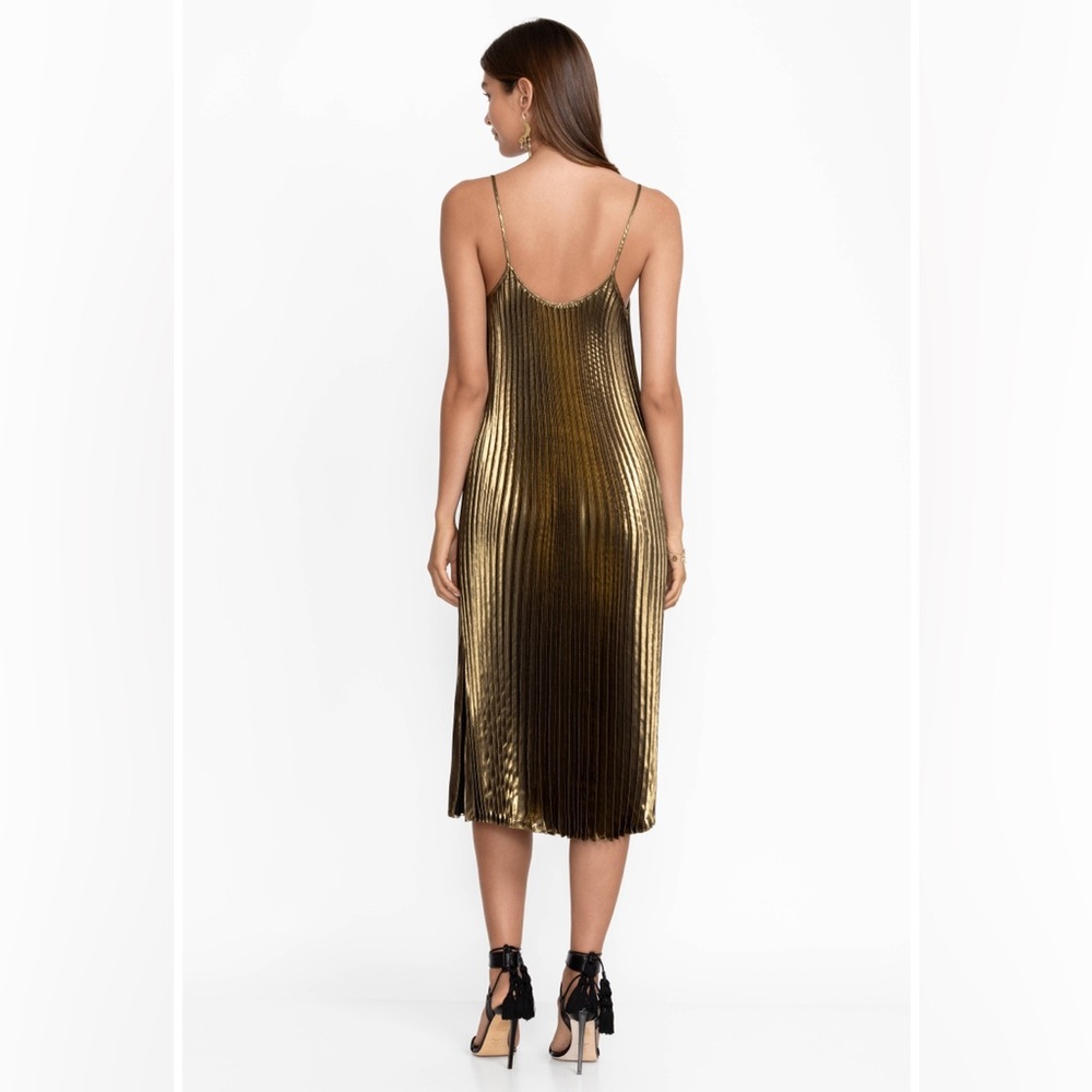 Johnny Was Golden Gem Pleated Midi Dress Size XS New Metallic Holiday Party - Picture 6 of 11